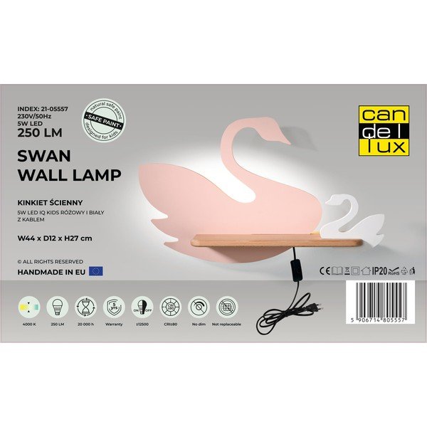 Bela/rožnata otroška svetilka Swan – Candellux Lighting-image-4