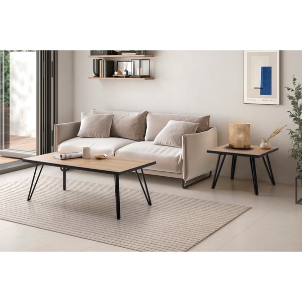 Črna/naravna mizica z mizno ploščo v hrastovem dekorju 60x120 cm Sindi – Marckeric-image-1