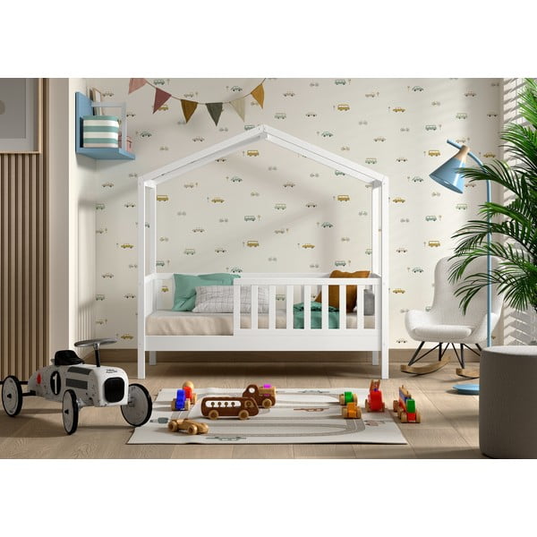 Bela otroška postelja iz masivnega bora v obliki hiške z letvenim dnom 70x140 cm DALLAS – Vipack-image-1