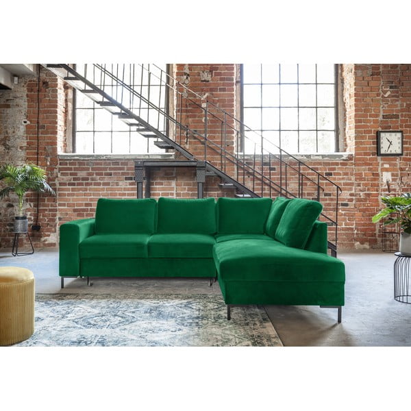 Temno zelena žametna raztegljiva kotna sedežna garnitura (desni kot) Lofty Lilly – Miuform-image-3