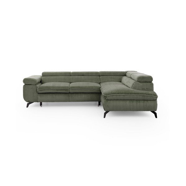 Zelena kotna sedežna garnitura iz rebrastega žameta (desni kot/v obliki črke L) Marbeya  – Ropez