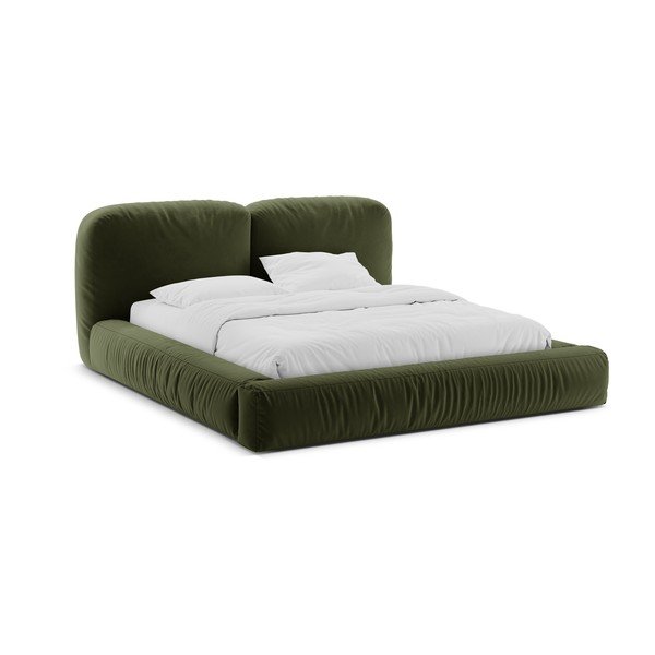 Zelena oblazinjena zakonska postelja s prostorom za shranjevanje in z letvenim dnom 160x200 cm Martina – Micadoni 