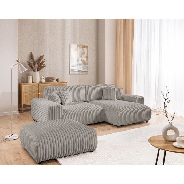 Svetlo siv tabure iz rebrastega žameta Justin – Ropez-image-3