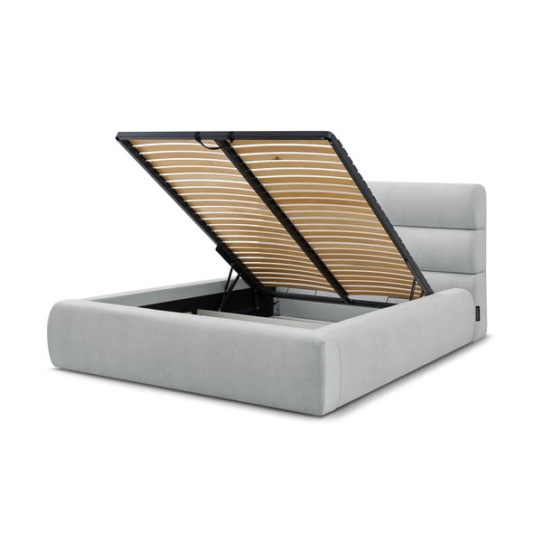 Svetlo siva oblazinjena zakonska postelja s prostorom za shranjevanje in letvenim dnom 160x200 cm Jagna – Bobochic Paris-image-4