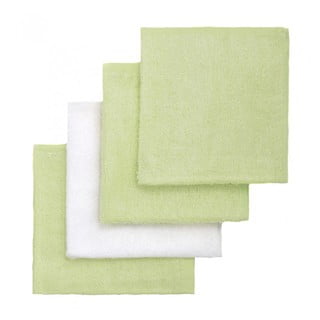 Komplet 4 bambusovih brisačk v zeleni in beli barvi T-TOMI