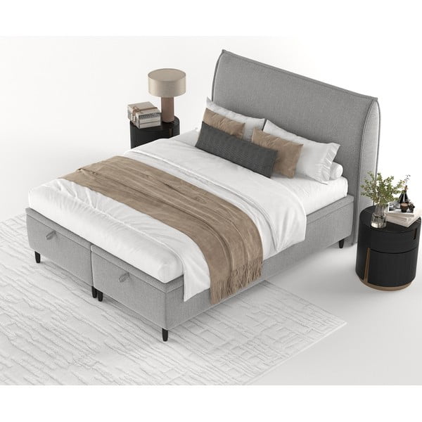 Svetlo siva oblazinjena zakonska postelja s prostorom za shranjevanje 180x200 cm Pearl – Maison de Rêve-image-3