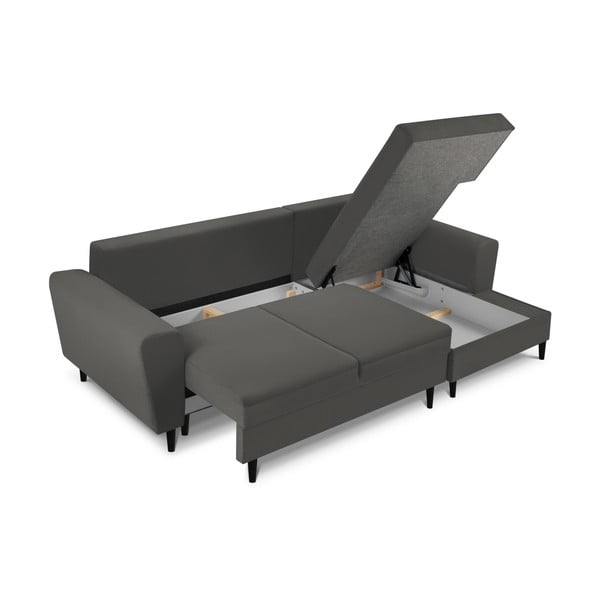 Temno siva raztegljiva kotna sedežna garnitura s prostorom za shranjevanje iz rebrastega žameta (desni kot/z ležalnikom) Kyoto – Cosmopolitan Design-image-3
