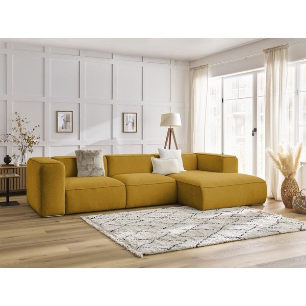 Oker rumena kotna sedežna garnitura iz tkanine bouclé (desni kot) Zephyr – Bobochic Paris-image-1