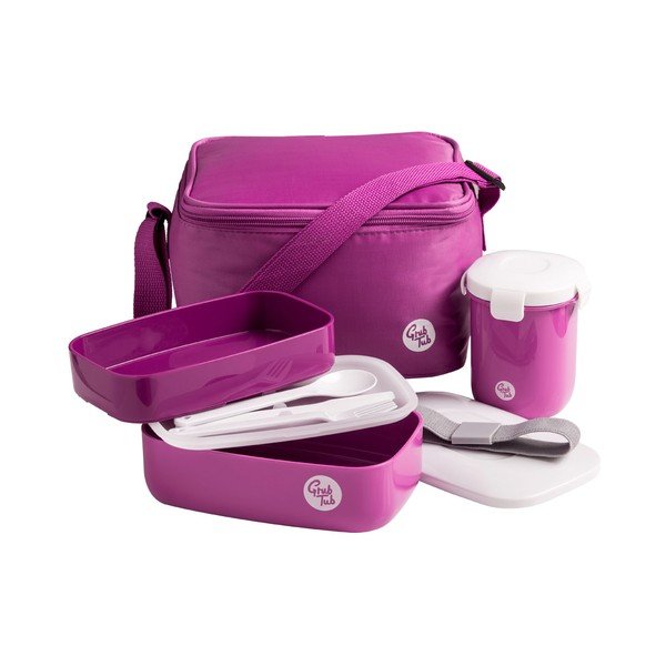 Komplet temno rožnate škatle za prigrizke, lončka in vrečke Premier Housewares Grub Tub, 21 x 13 cm-image-1