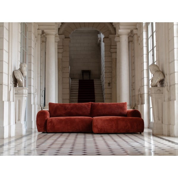 Opečnato oranžna raztegljiva kotna sedežna garnitura iz rebrastega žameta (desni kot) Lucien – Bobochic Paris-image-1