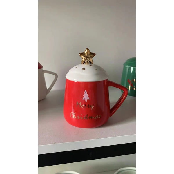 Rdeče-bel porcelanast božični lonček Villa d'Este Merry Christmas, 370 ml
