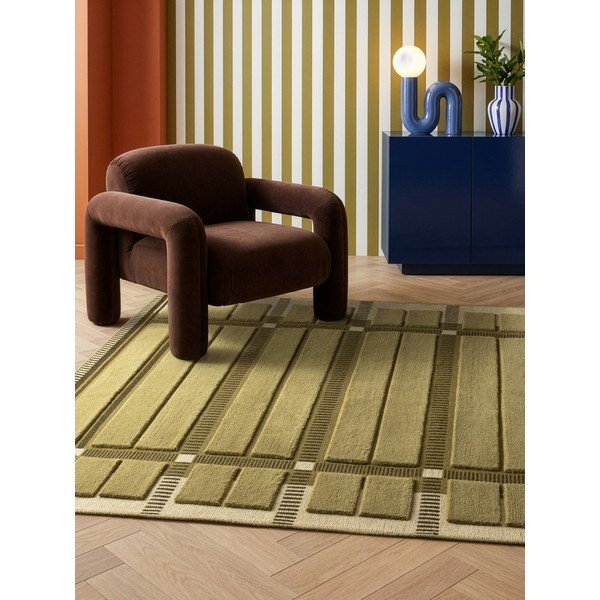 Zelena/bež ročno tkana volnena preproga 120x170 cm – Asiatic Carpets-image-1