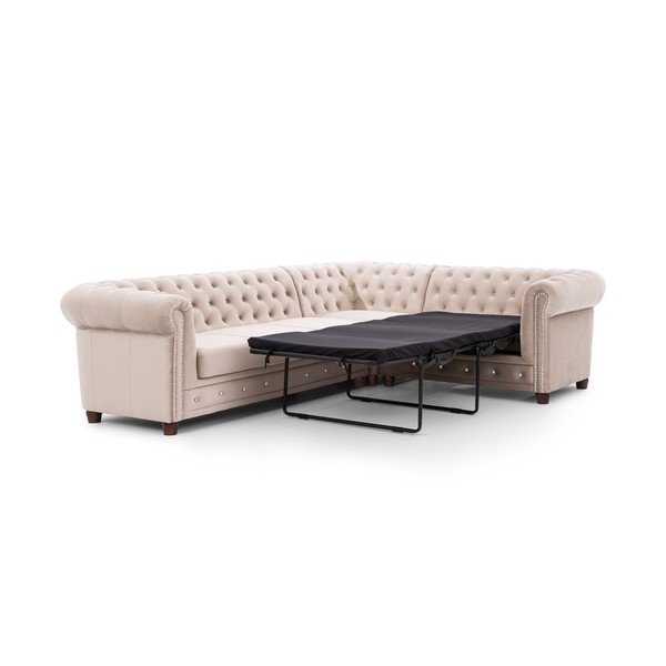 Bež žametna raztegljiva kotna sedežna garnitura (desni kot/v obliki črke L) York Blik – Ropez-image-2