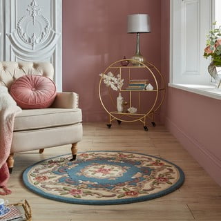 Modra volnena preproga Flair Rugs Aubusson, ⌀ 120 cm