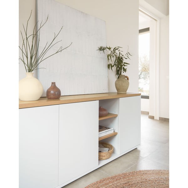 Bela komoda v hrastovem dekorju 180x75x36 cm Abilen – Kave Home-image-2