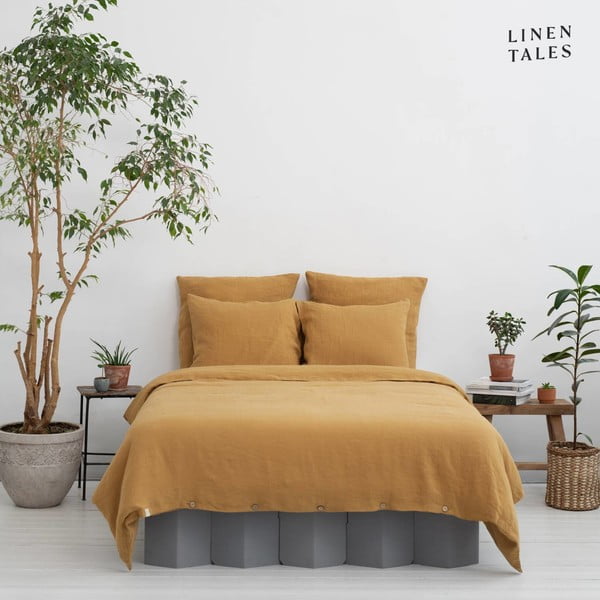 Gorčično rumena posteljnina za zakonsko posteljo iz konopljinih vlaken 200x200 cm – Linen Tales