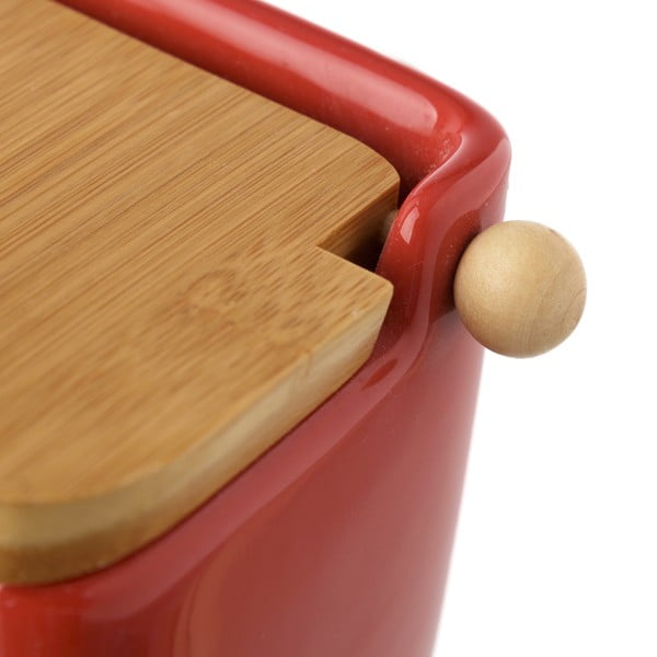 Rdeča posoda za sol z bambusovim pokrovom Casa Selección, 250 ml-image-2