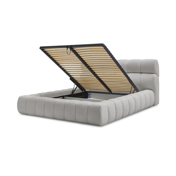 Svetlo siva oblazinjena zakonska postelja s prostorom za shranjevanje z letvenim dnom 180x200 cm Mont Blanc – Bobochic Paris-image-4