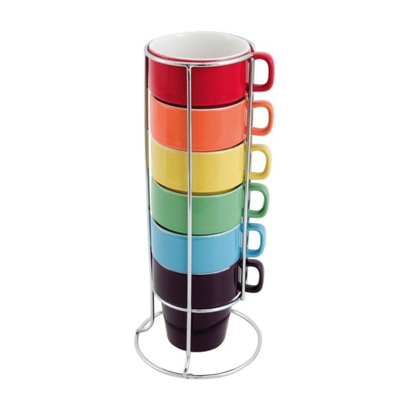 Komplet 6 skodelic s stojalomCappuccino Rainbow-image-1