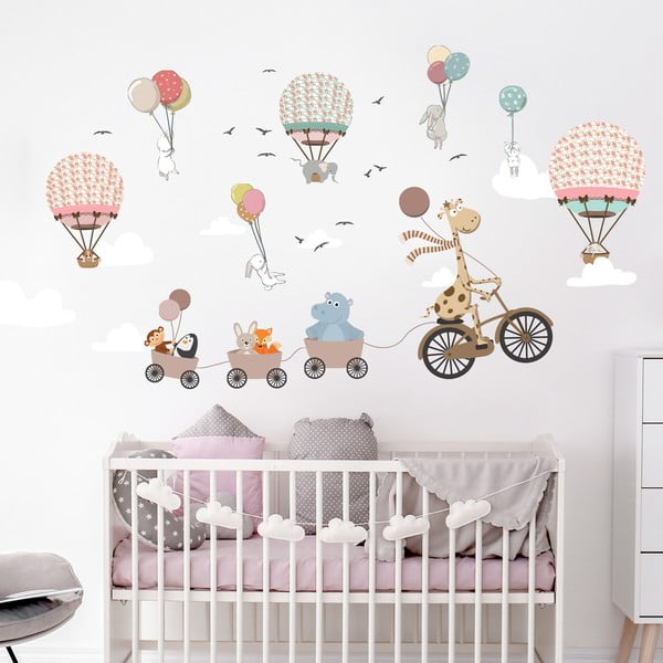 Otroška stenska nalepka Ambient Animals and Hot Air Balloons in the Clouds, 90 x 60 cm-image-2