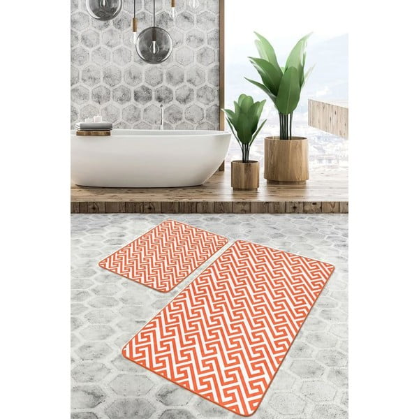 Oranžne žametne kopalniške preproge v kompletu 2 ks 60x100 cm – Mila Home-image-3