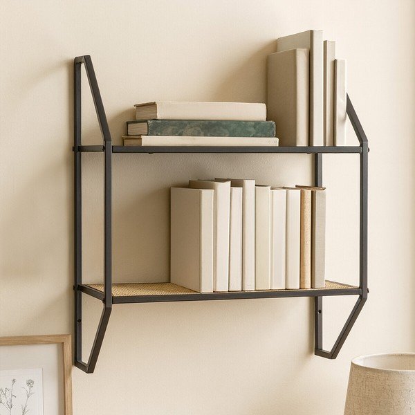 Črna/v naravni barvi večnivojska kovinska polica 61 cm Depok – Premier Housewares-image-1