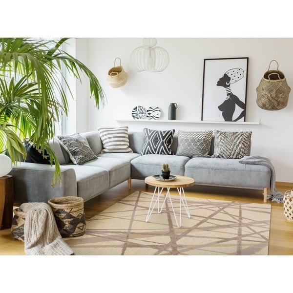 Bež volnena preproga 100x180 cm Sticks – Agnella-image-1