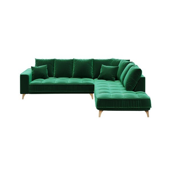 Temnozelena žametna kotna sedežna garnitura Devichy Chloe, desni kot, 288 cm-image-2