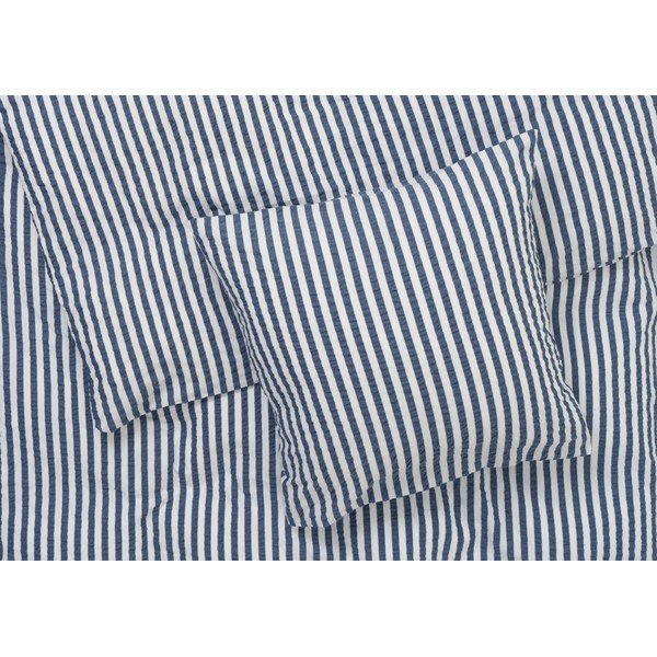 Bela/temno modra podaljšana posteljnina iz krepa 140x220 cm Bæk&Bølge – JUNA-image-1