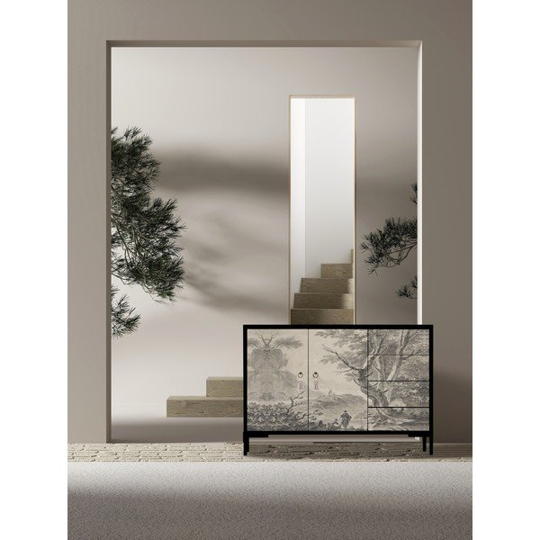 Črna/bež nizka komoda 113x84 cm Wilma – Really Nice Things-image-4