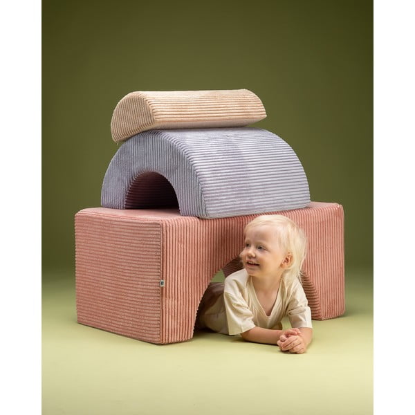 Rožnato otroško igrišče iz pene iz rebrastega žameta 3 ks višina 37 cm 75x49 cm Rainbow Montessori – Wigiwama-image-1