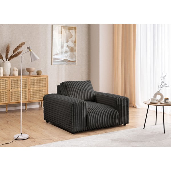 Temno siv fotelj iz rebrastega žameta Justin – Ropez-image-4