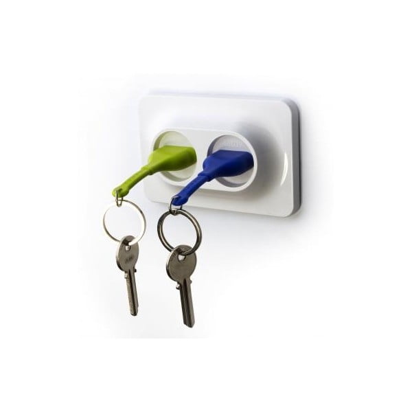 Qualy&CO Obesek za ključe Double Unplug z zelenim in modrim obeskom za ključe