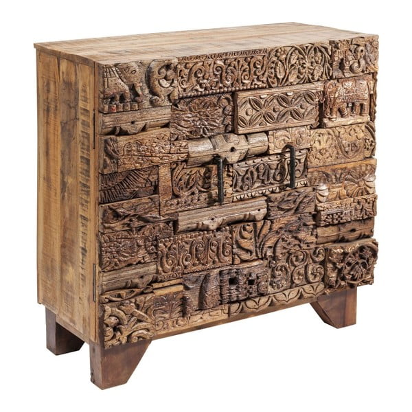 Rjava lesena komoda z omaricami Kare Design Shanti Surprise Puzzle, 90 x 90 cm