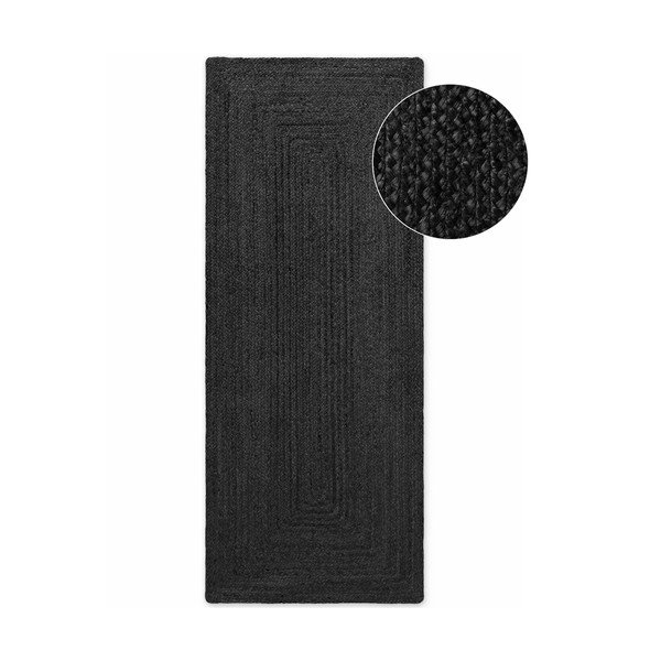 Črn obojestranski/ročno tkan tekač iz jute 80x200 cm Juno – Hanse Home