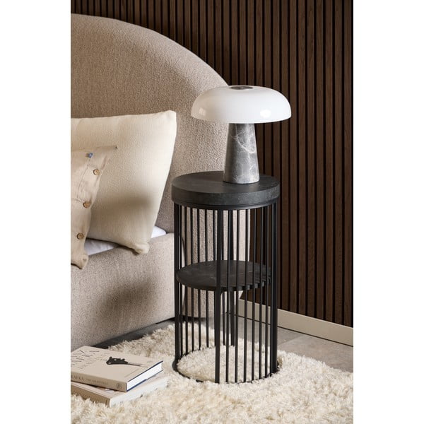 Črna nočna omarica z mizno ploščo v marmornem dekorju Strington – Actona-image-1