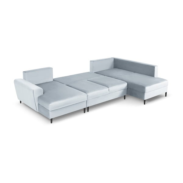 Svetlo modra žametna raztegljiva kotna sedežna garnitura s prostorom za shranjevanje (desni kot/v obliki črke "U") Kyoto – Cosmopolitan Design-image-2