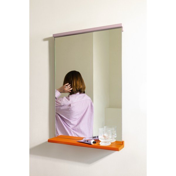 Stensko ogledalo s polico z lesenim okvirjem 50x75 cm Lun – noo.ma-image-1