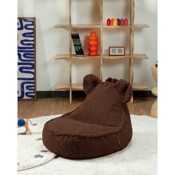 Temno rjava otroška vreča za sedenje iz tkanine bouclé Warm Hazel – Wigiwama-image-3