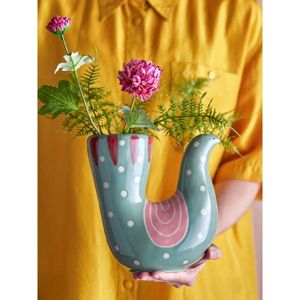 Zelena lončena ročno poslikana vaza (višina 19 cm) Trudy – Bloomingville-image-3