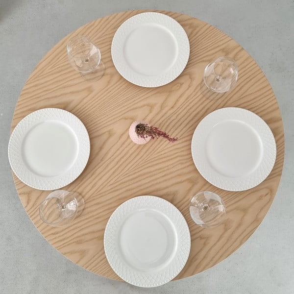 Okrogla jedilna miza z mizno ploščo v jesenovem dekorju ø 90 cm Jubi – Ragaba-image-2