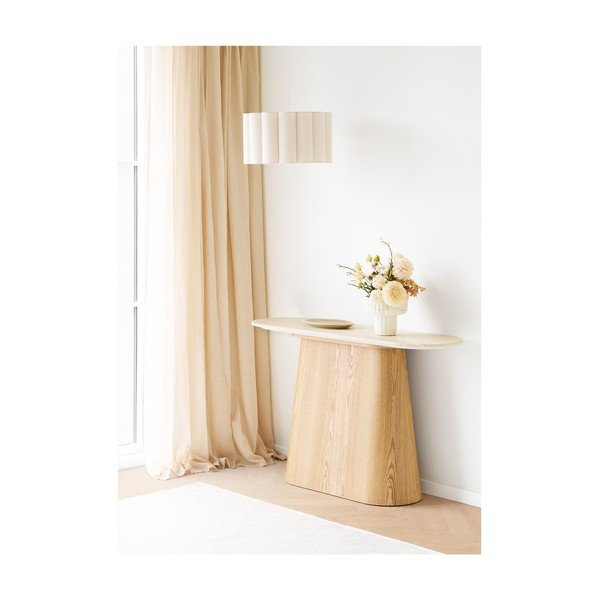 Kremno bela/v naravni barvi stranska mizica s kamnito mizno ploščo 40x130 cm Larvik – House Nordic-image-1