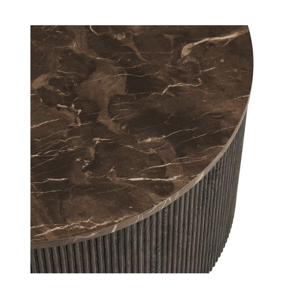 Temno rjava okrogla klubska mizica z mizno ploščo v marmornem dekorju ø 80 cm Rota – House Nordic-image-3