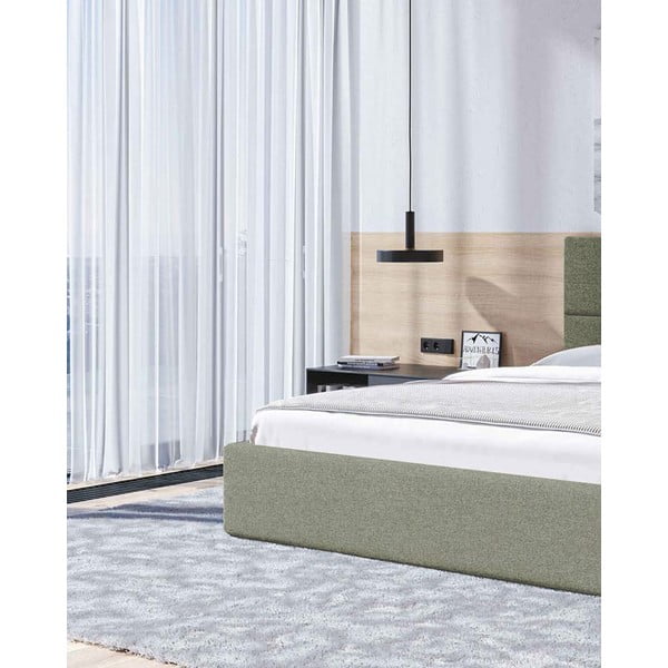 Zelena oblazinjena zakonska postelja s prostorom za shranjevanje z letvenim dnom 160x200 cm Bufo – MESONICA-image-4