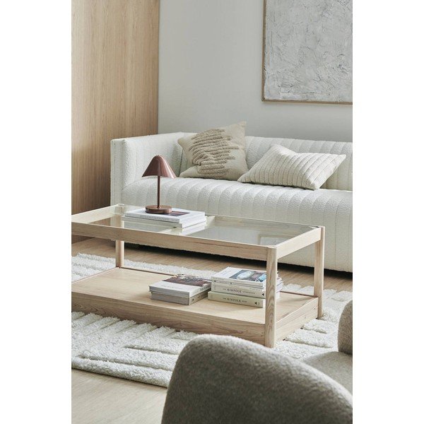 Klubska mizica s stekleno mizno ploščo v naravni barvi 60x120 cm Class – Ellos Home-image-1