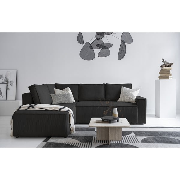 Antracitno siva raztegljiva kotna sedežna garnitura iz rebrastega žameta (levi kot) Brave Dave – Miuform-image-4