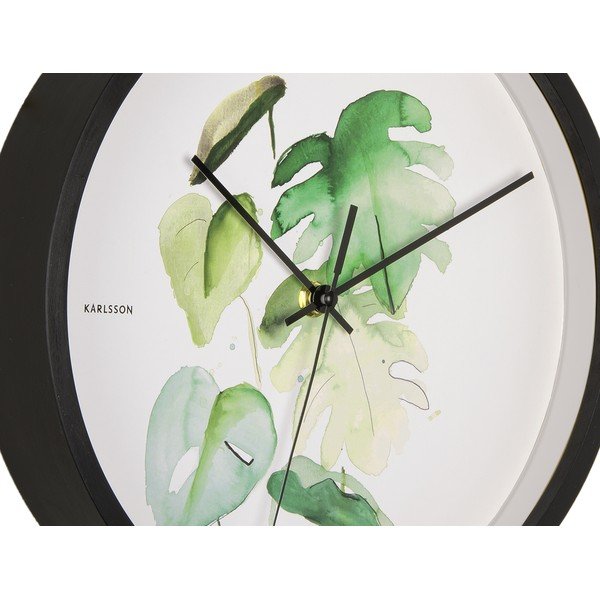 Zeleno-bela stenska ura v črnem okvirju Karlsson Monstera, ø 26 cm-image-4