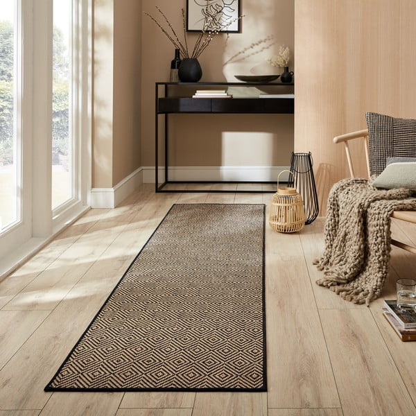 Tekač za stopnice iz jute v črni in naravni barvi 60x600 cm Diamond – Flair Rugs-image-1