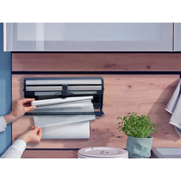 Kovinsko stensko držalo za kuhinjske brisače in folijo v srebrni barvi Parat Royal – LEIFHEIT-image-1