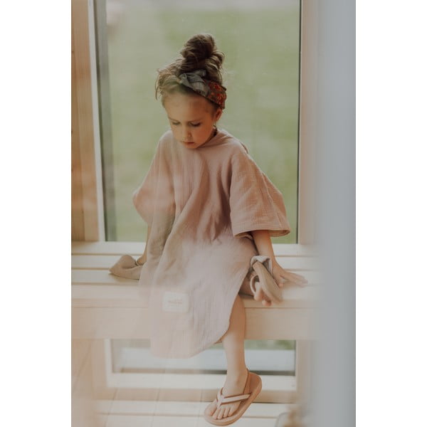 Rožnat otroški pončo iz muslina velikosti M – Malomi Kids-image-2